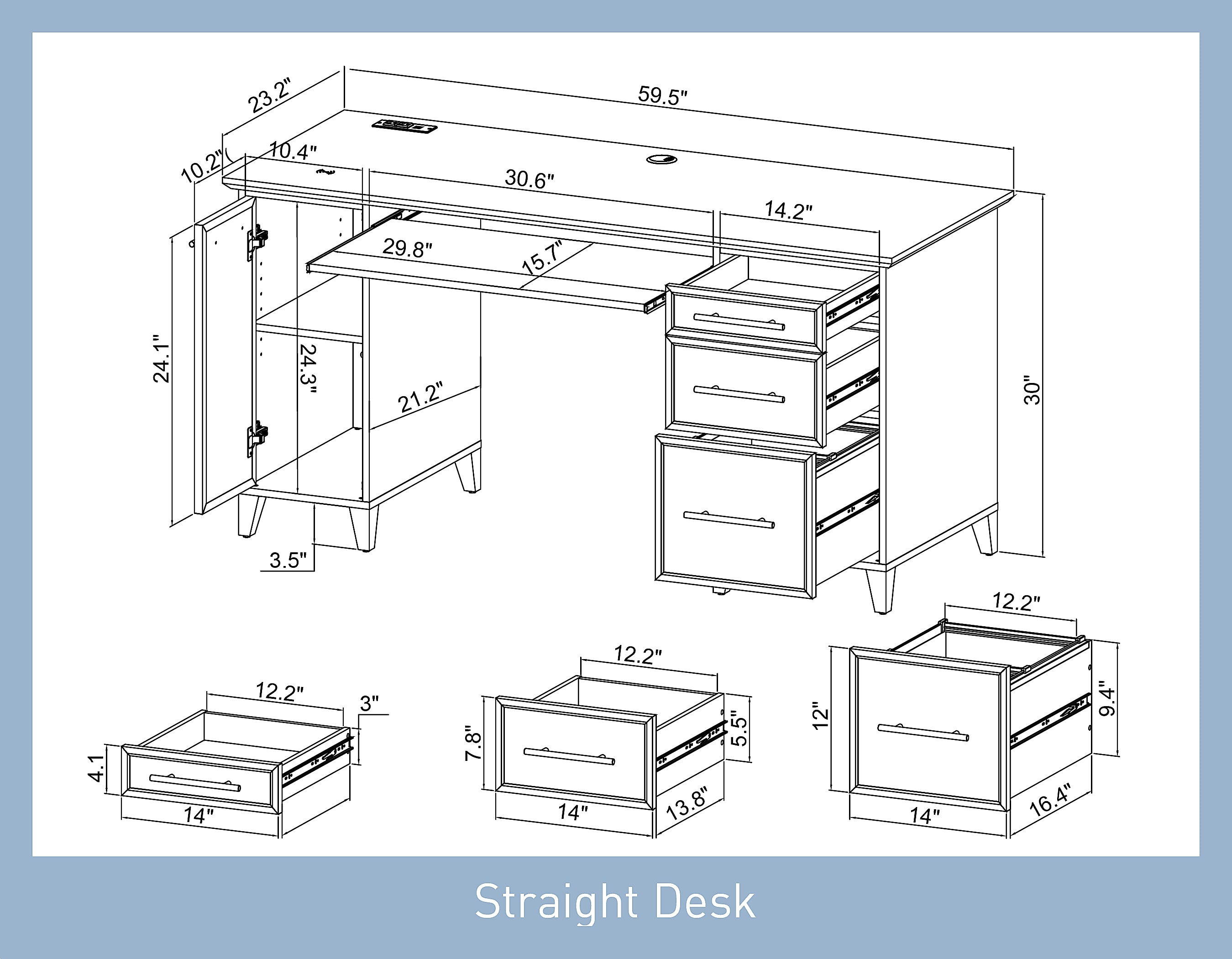 Office Computer and study table Keyword Tray made in Pre-laminated board With  Integrated Power and Charging & wire manager