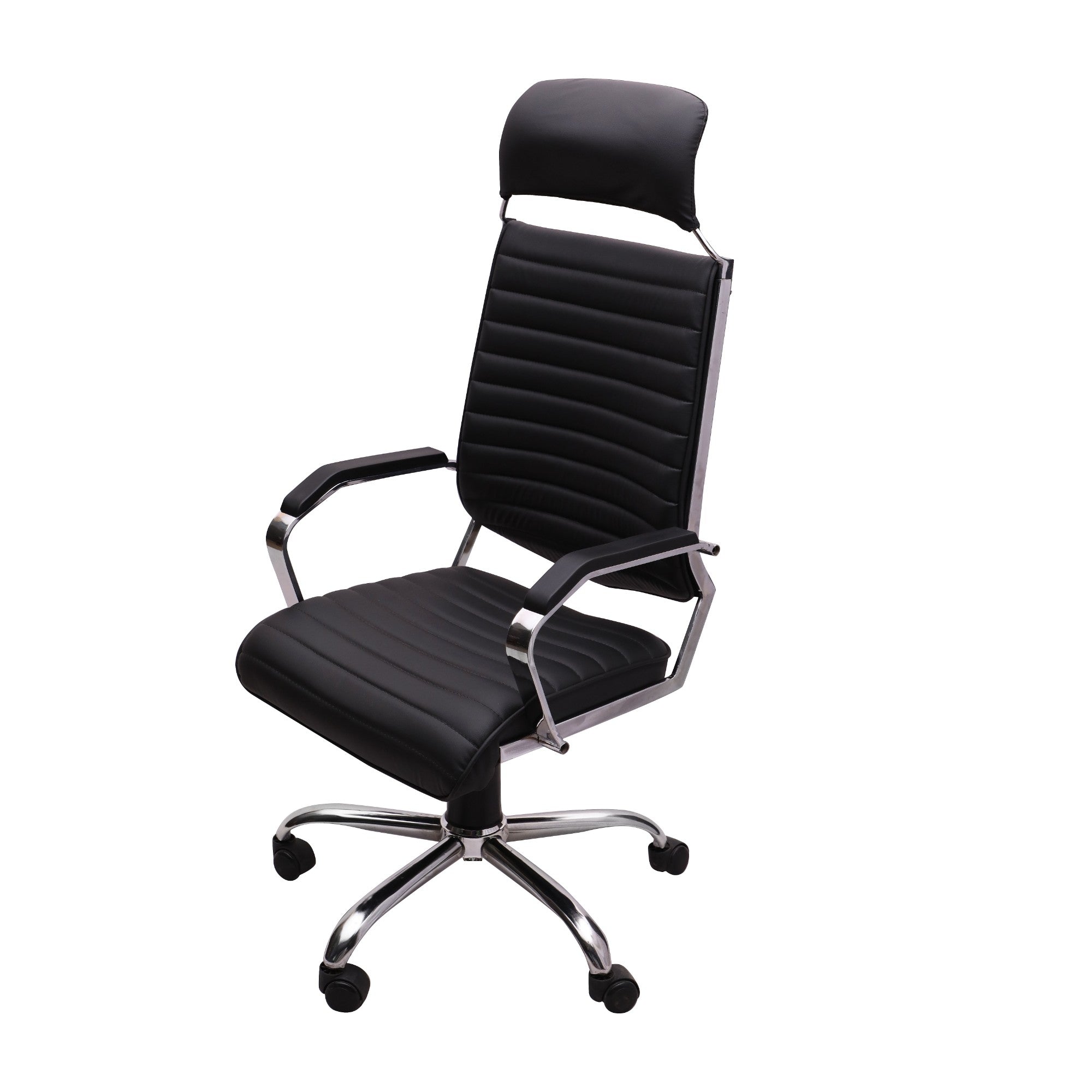 High Back Office Director Chair with Headrest & Chrome Base