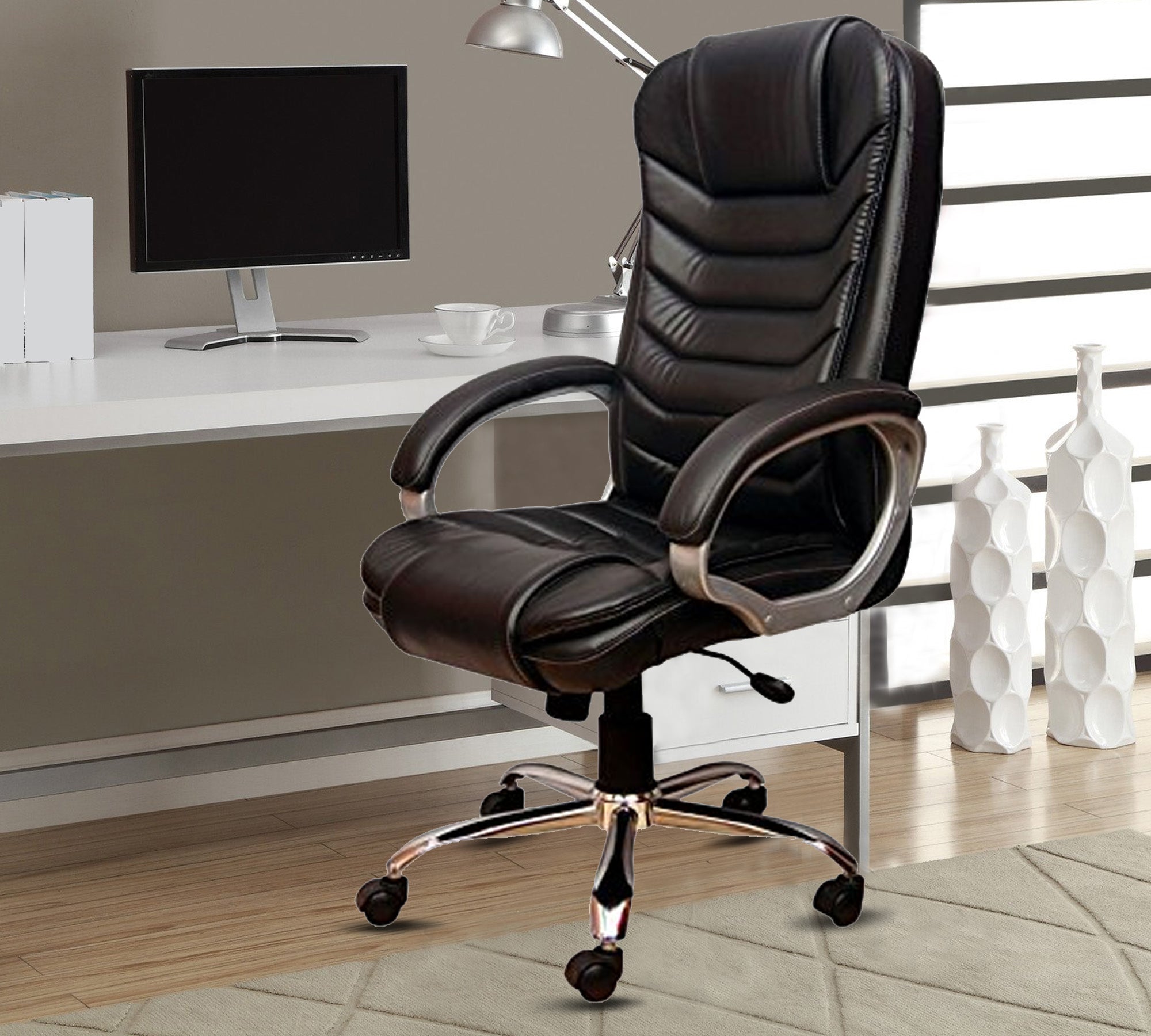 High Back Leatherette Office Director Chair with Height Adjustable Chrome Base