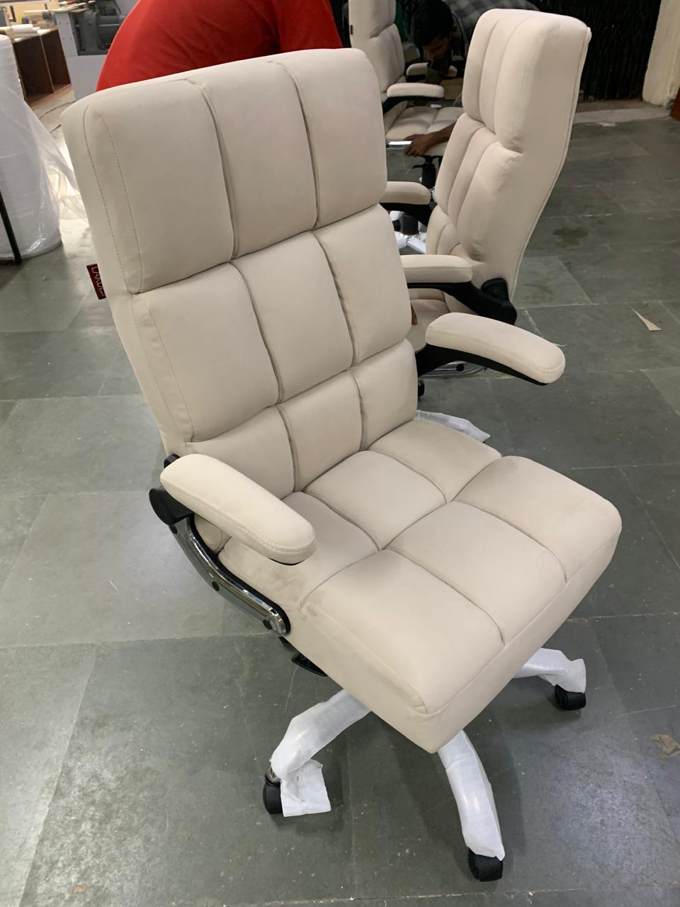 Comfortable Director Chair with Adjustable Armrest Upholstery in Velvet Light Beige (Super Soft)