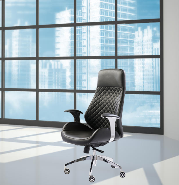 High Back Executive Office Chair with Chrome Base and Leatherette Upholstery