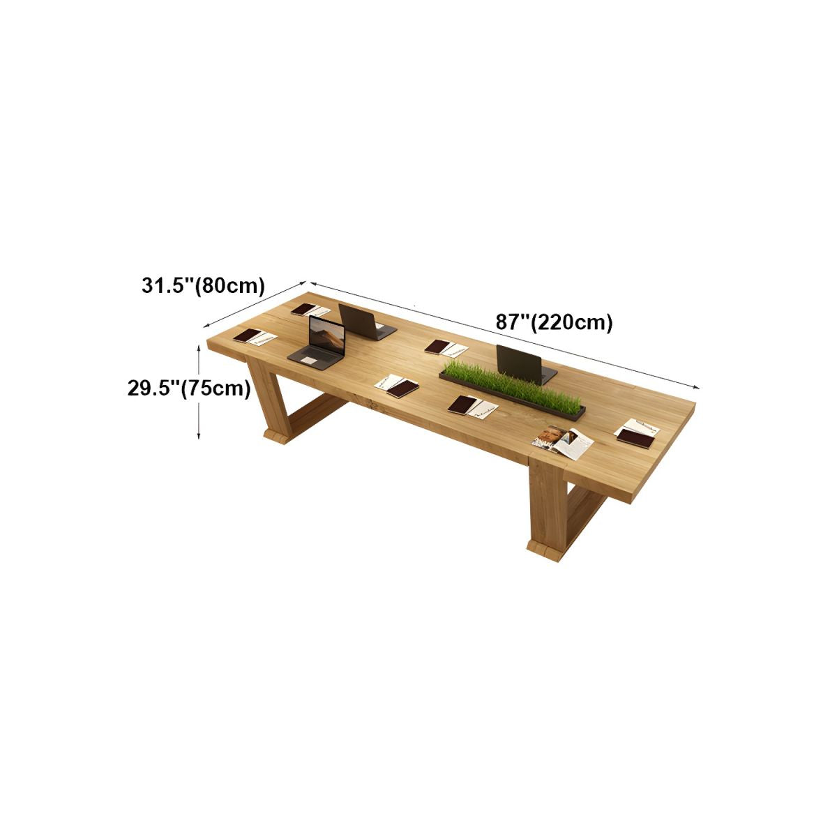 Conference Solid Wood Meeting Table Modern Rectangular Office Table made in Solid Wood with Wooden Natural Polish ( 7.2x2.6 Ft.)