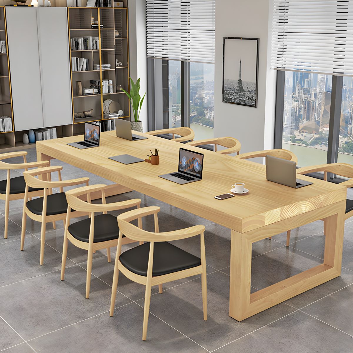 Solid Wood Meeting Table Modern Rectangular Office Table made in Solid Wood with Wooden Polish ( 7.2x2.6 Ft.)