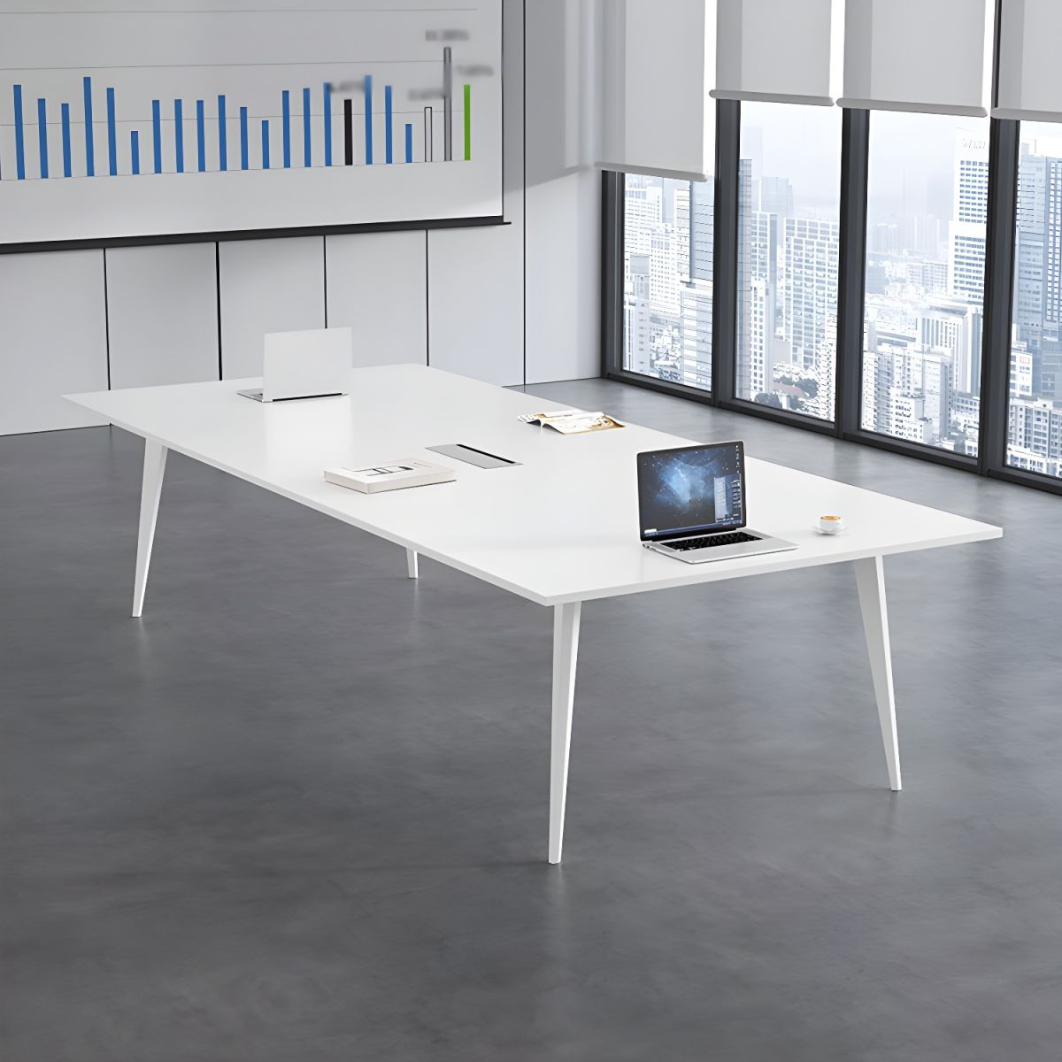 Conference and Meeting Room Office Table Sleek Design with 4 Metal Legs Support Furniture Made in Plyboard with Laminate ( 8x4 Ft. Without Plug Board)