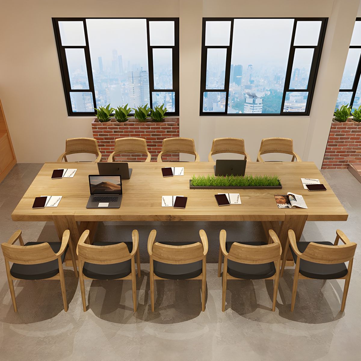 Conference Solid Wood Meeting Table Modern Rectangular Office Table made in Solid Wood with Wooden Natural Polish ( 7.2x2.6 Ft.)