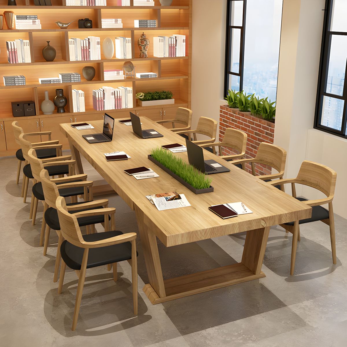 Conference Solid Wood Meeting Table Modern Rectangular Office Table made in Solid Wood with Wooden Natural Polish ( 7.2x2.6 Ft.)