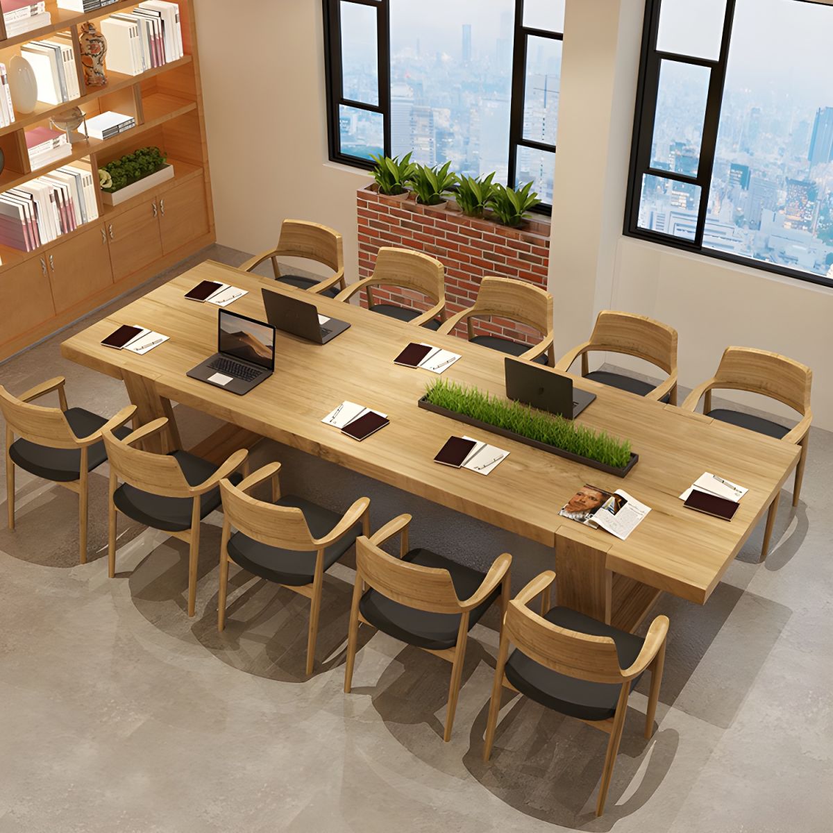 Conference Solid Wood Meeting Table Modern Rectangular Office Table made in Solid Wood with Wooden Natural Polish ( 7.2x2.6 Ft.)