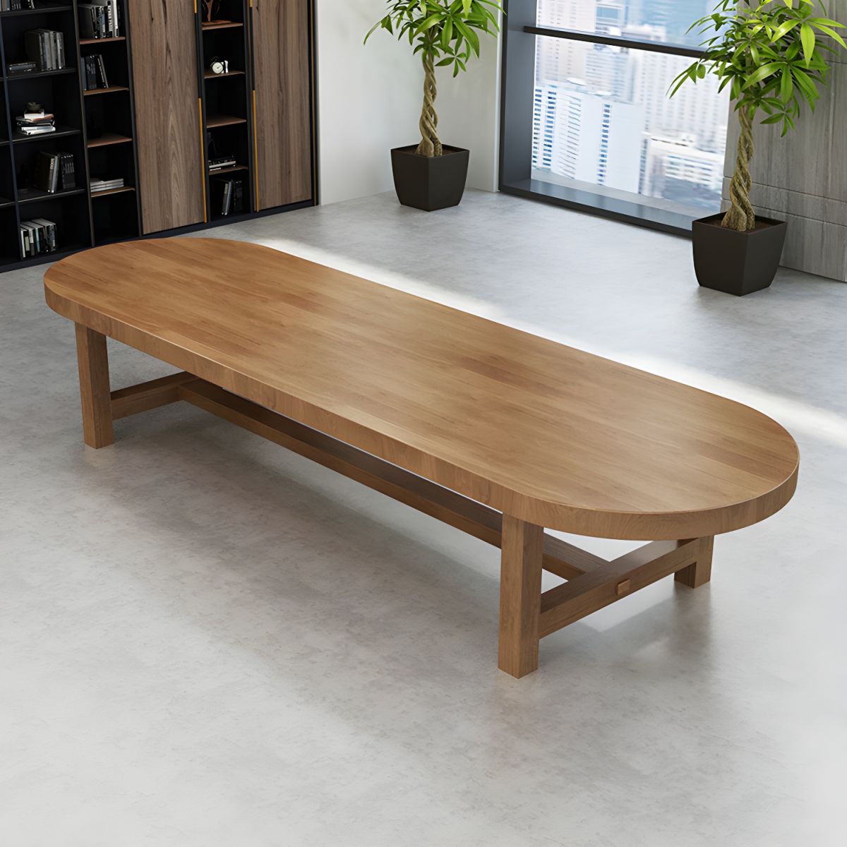 Conference and Meeting Office Table Made in Solid Wood Oval Shape Meeting Table Home Office Industrial Writing Desk ( 9x3 Ft.)