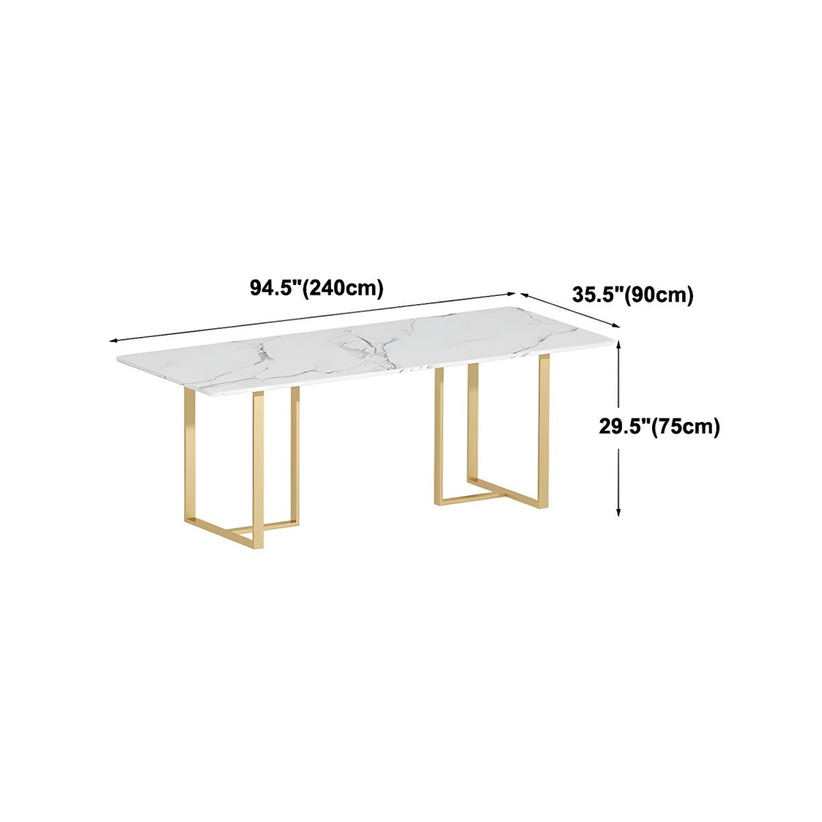 Conference and Meeting Marble Laminate Top Office Table Base in MS Metal Legs with Golden Powder Coating ( 8x3 Ft.)