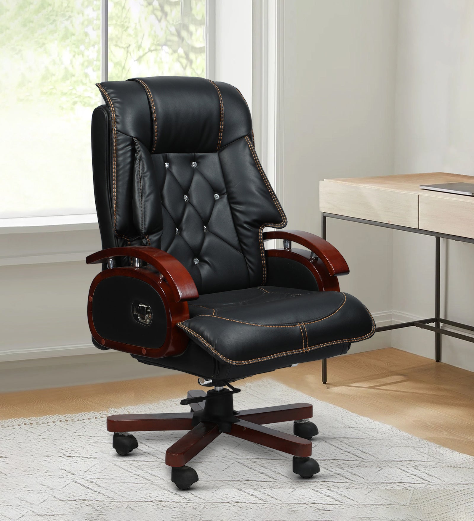 High Back Director Chair with Height Adjustable Wooden Base