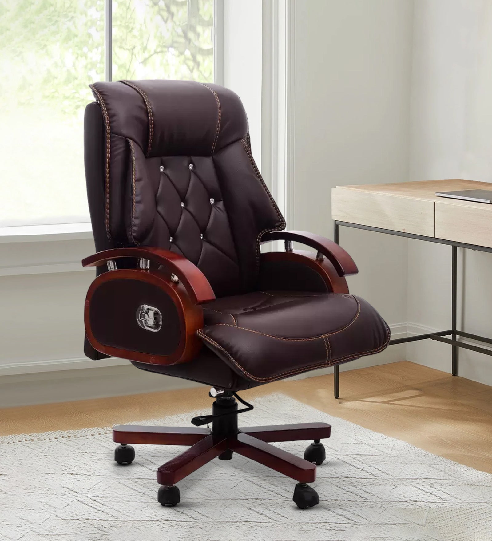 High Back Director Chair with Height Adjustable Wooden Base