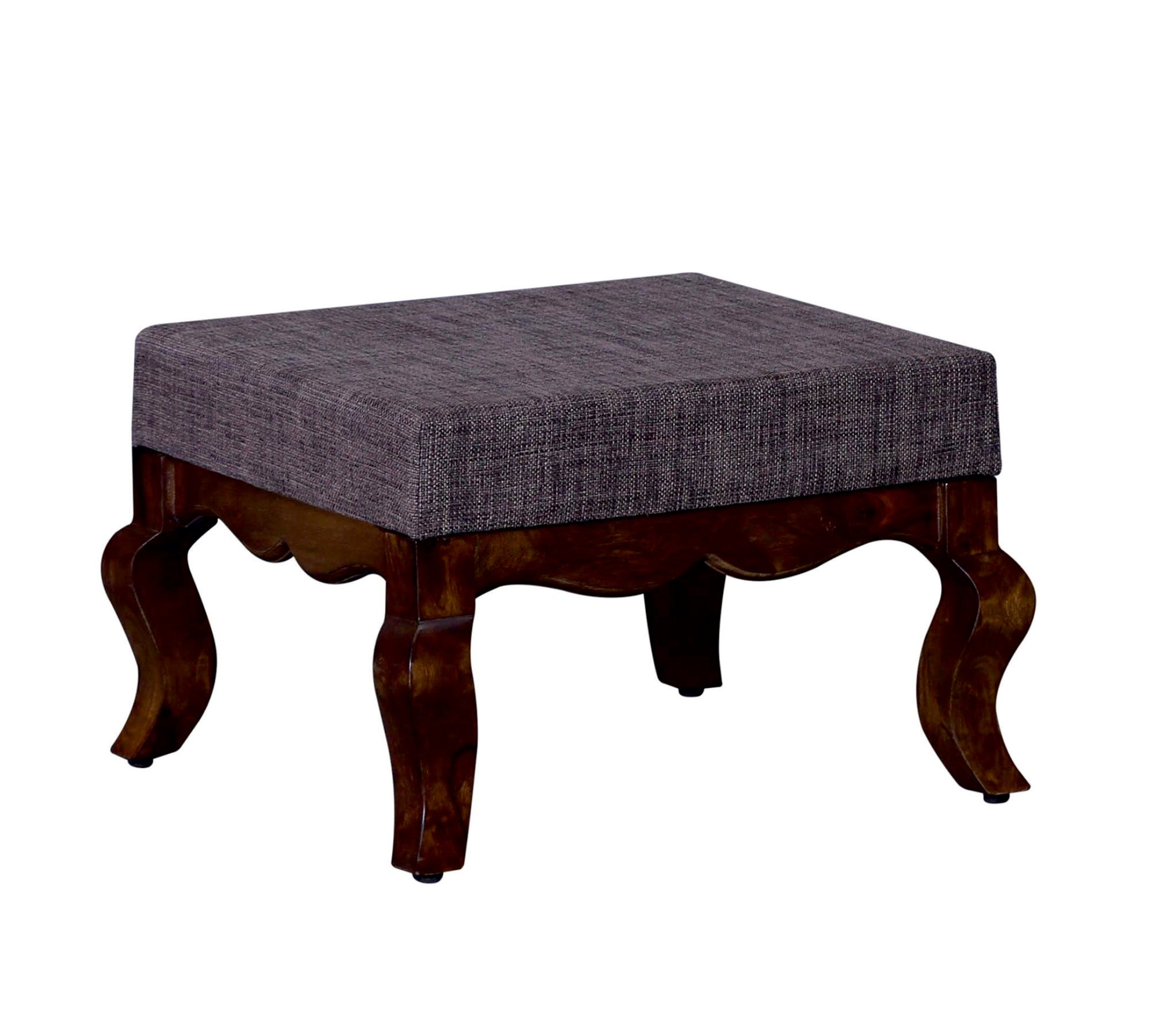 Ottoman with Wooden Legs Fully Cushioned Cotton Fabric