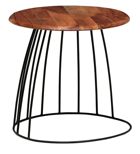 Side Table with Wooden Top and Metal Frame