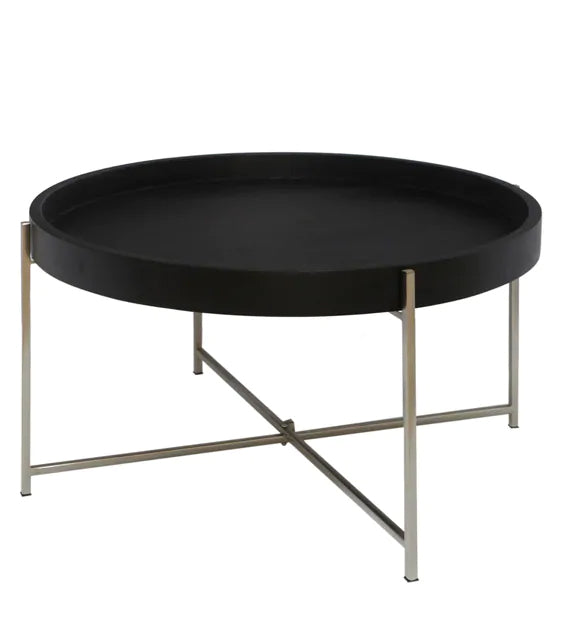 Metal Frame Legs Base Round Coffee Center Table - Black & Nickel