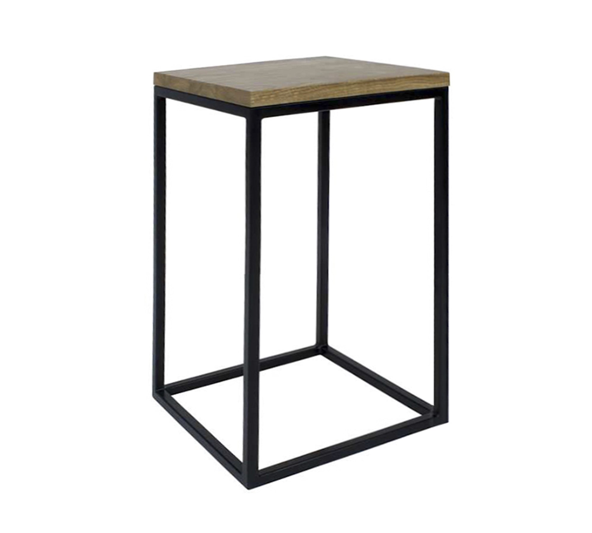 Wooden Side Table With Metal Frame Base