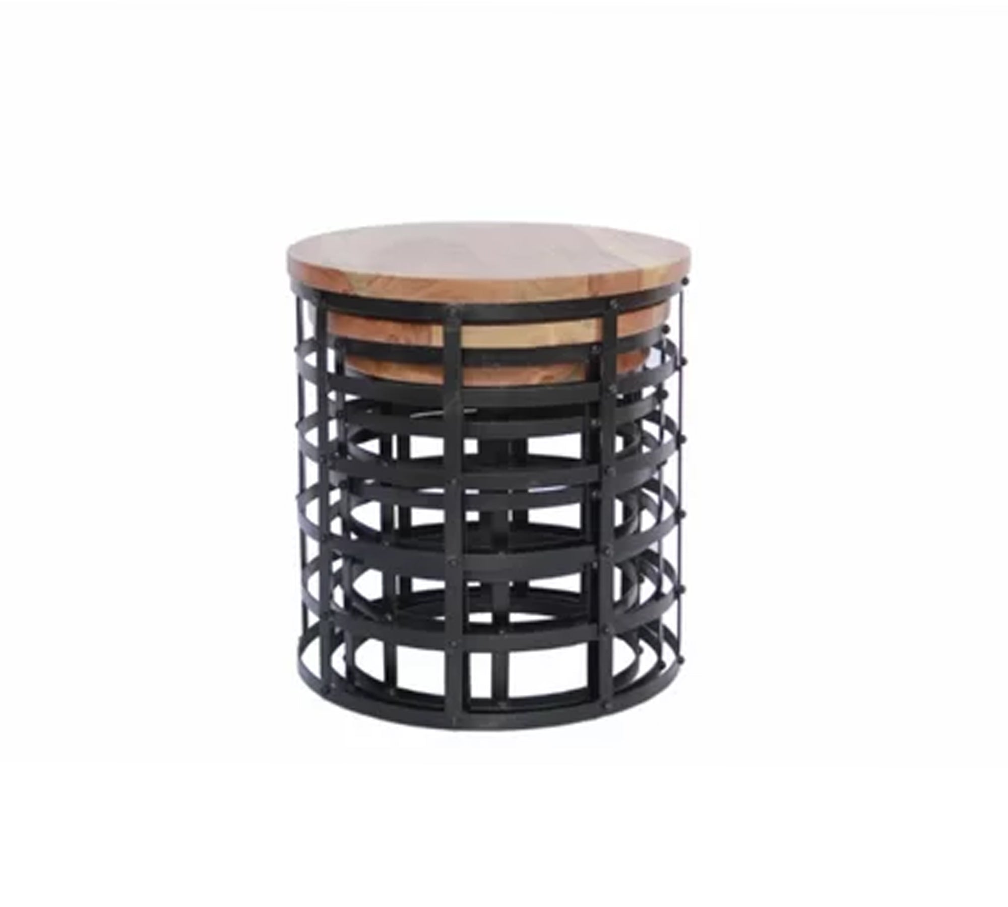 Round Side Table with Wooden Top and Metal Legs