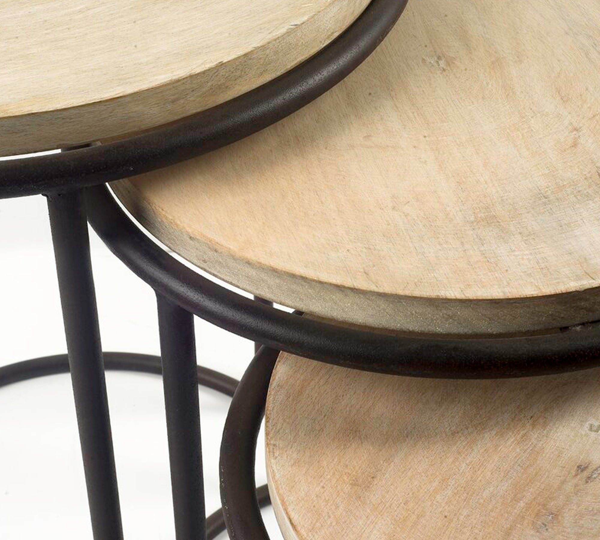 Round Side Table with Wooden Top and Metal Legs