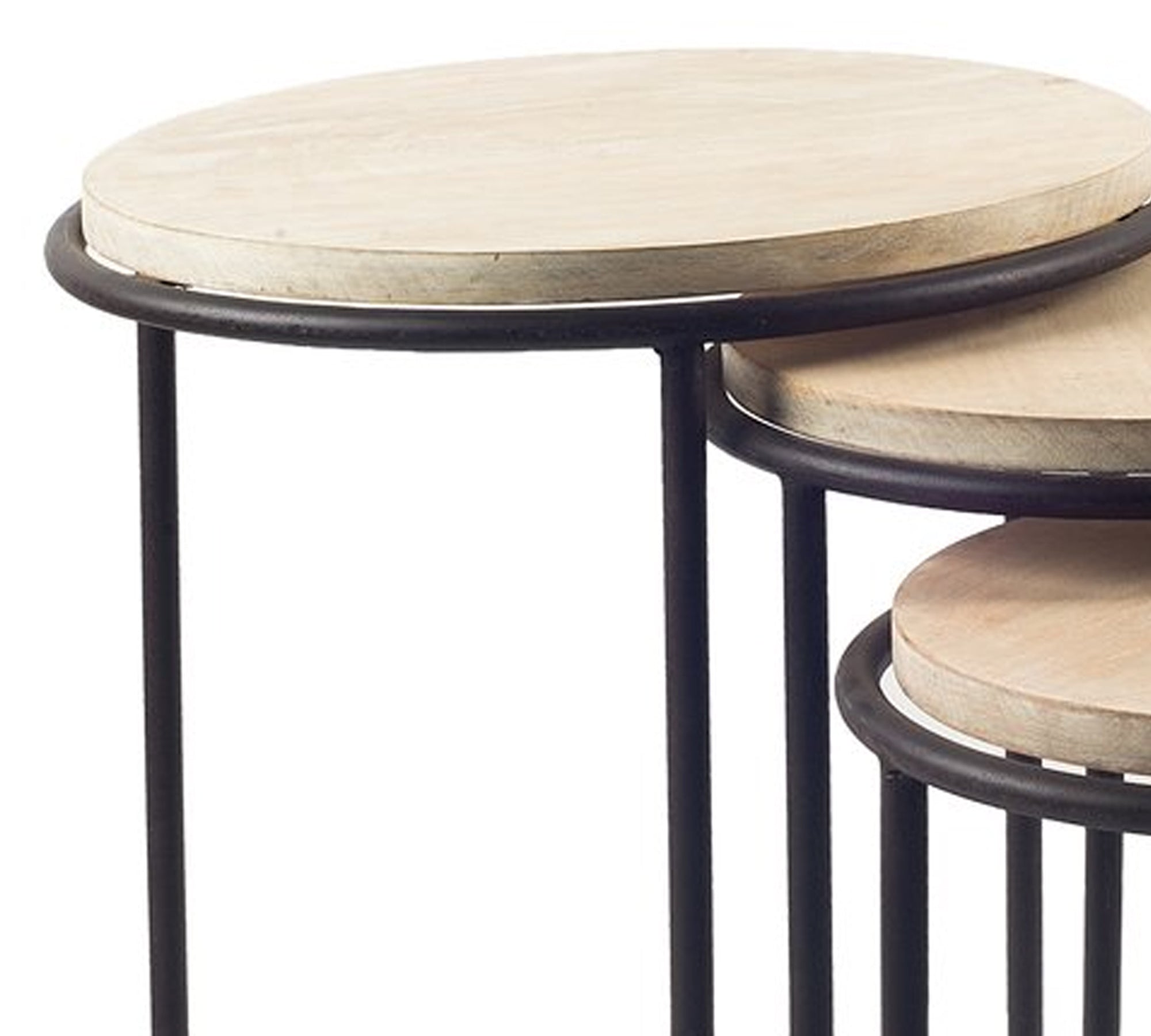 Round Side Table with Wooden Top and Metal Legs