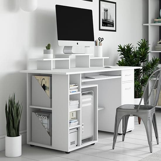 Home and Office Computer Table Made In Particle Board Multi Used workspace with the elegant and functional Furniture in White Color