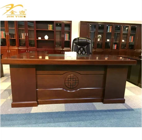 Director & Executive L-Shape Office Table Modern Desk Made in Plyboard with Veneer  Open Shelves & Side Drawer, CPU Storage & Wire Manager - Brown