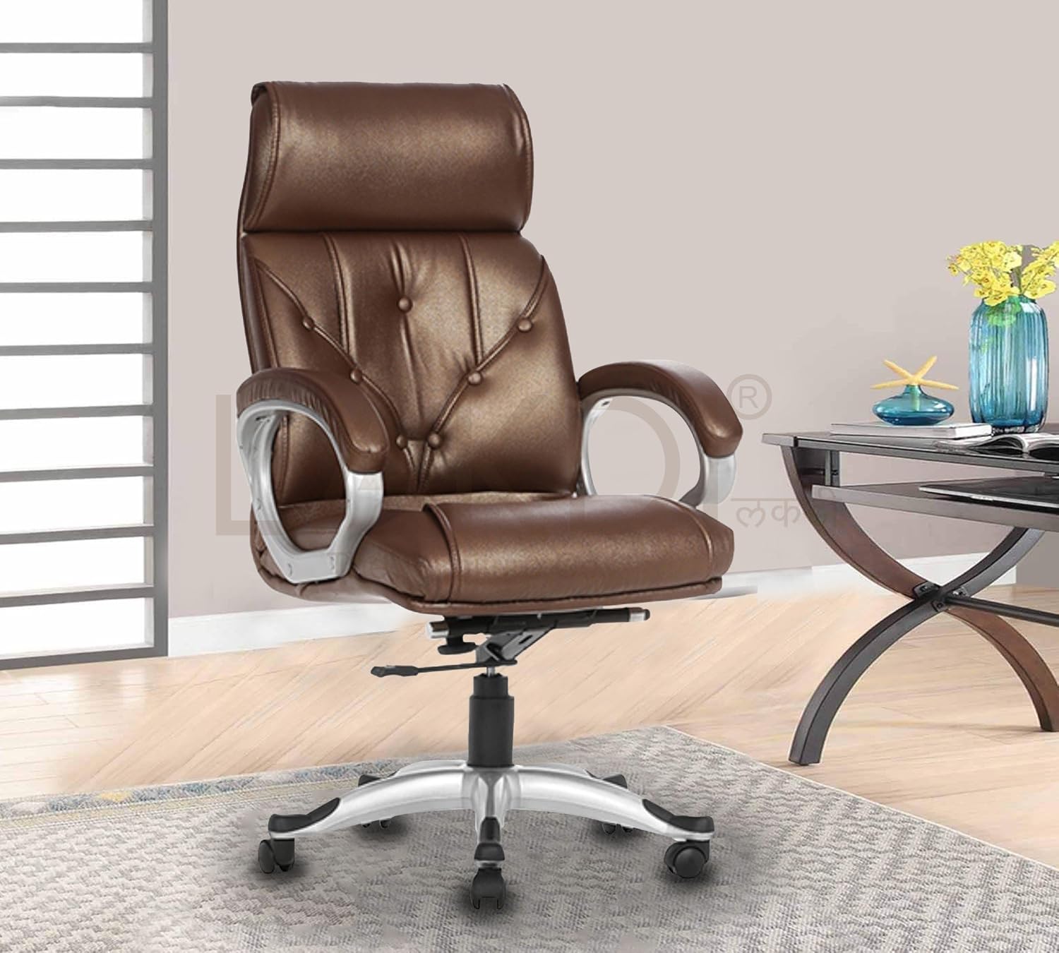 High Back Director Chair Leatherette with Height Adjustable Aluminum Base Office Chair