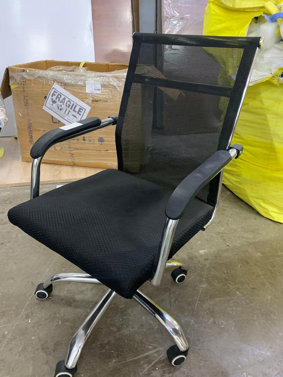 Medium Back Black Executive Chair with Chrome Metal Base