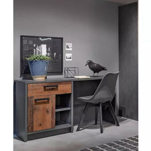 Office Computer Desk  Stylish Design Made in MDF with 4 shelves, Wide Top and Deep Drawer- Grey Color