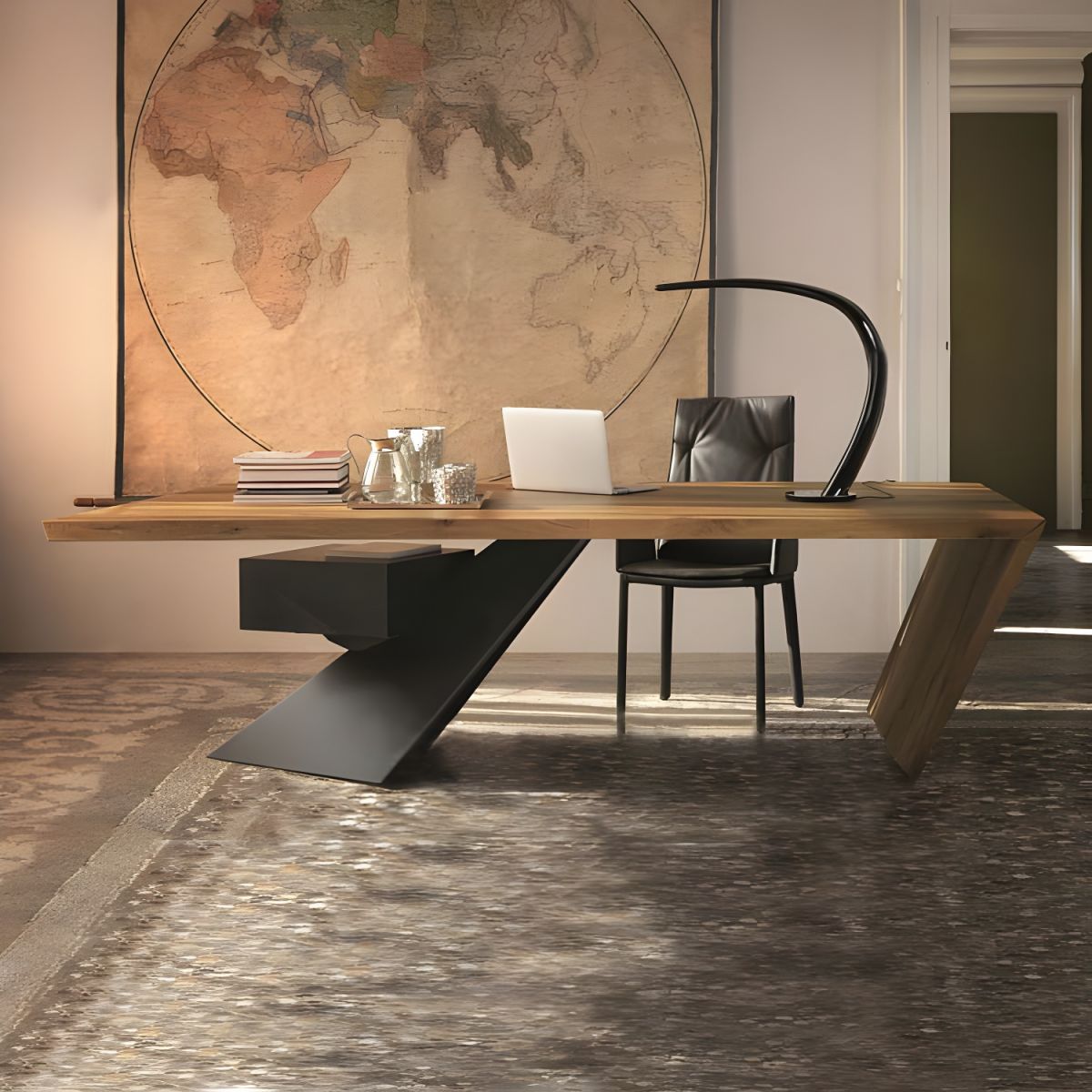 Director & Executive Rectangular Table for Office and  Contemporary Writing Desk Made in MDF - Brown