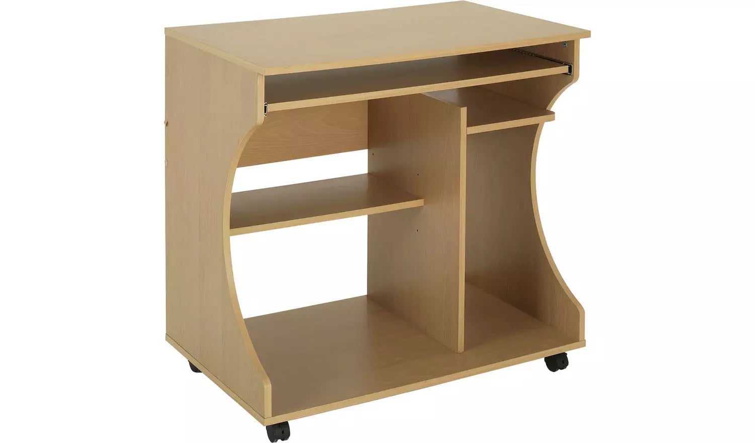 Office Computer Table made in Particle Board with Keyword Tray and CPU Space & Wheel Base - Golden Brown