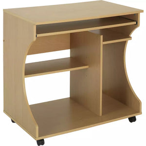 Office Computer Table Made in Particle Board with Keyword Tray and CPU Space & Wheel Base - Golden Brown