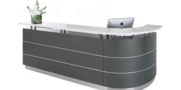 Reception Table for Office Luxury Design Counter Desk Made in Plywood with Top SS Pillar and Interior Styles from Office and Pedestal -Grey