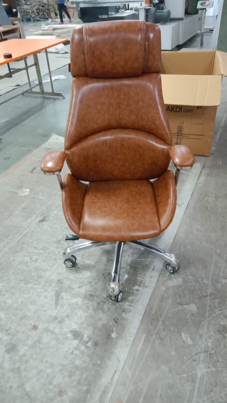 High Back Tan Brown Leatherette Office Director Chair with Chrome Base