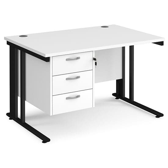 Office Computer table made in MDF with Metal Frame and 3 Drawer, 2 Wire manager- White color