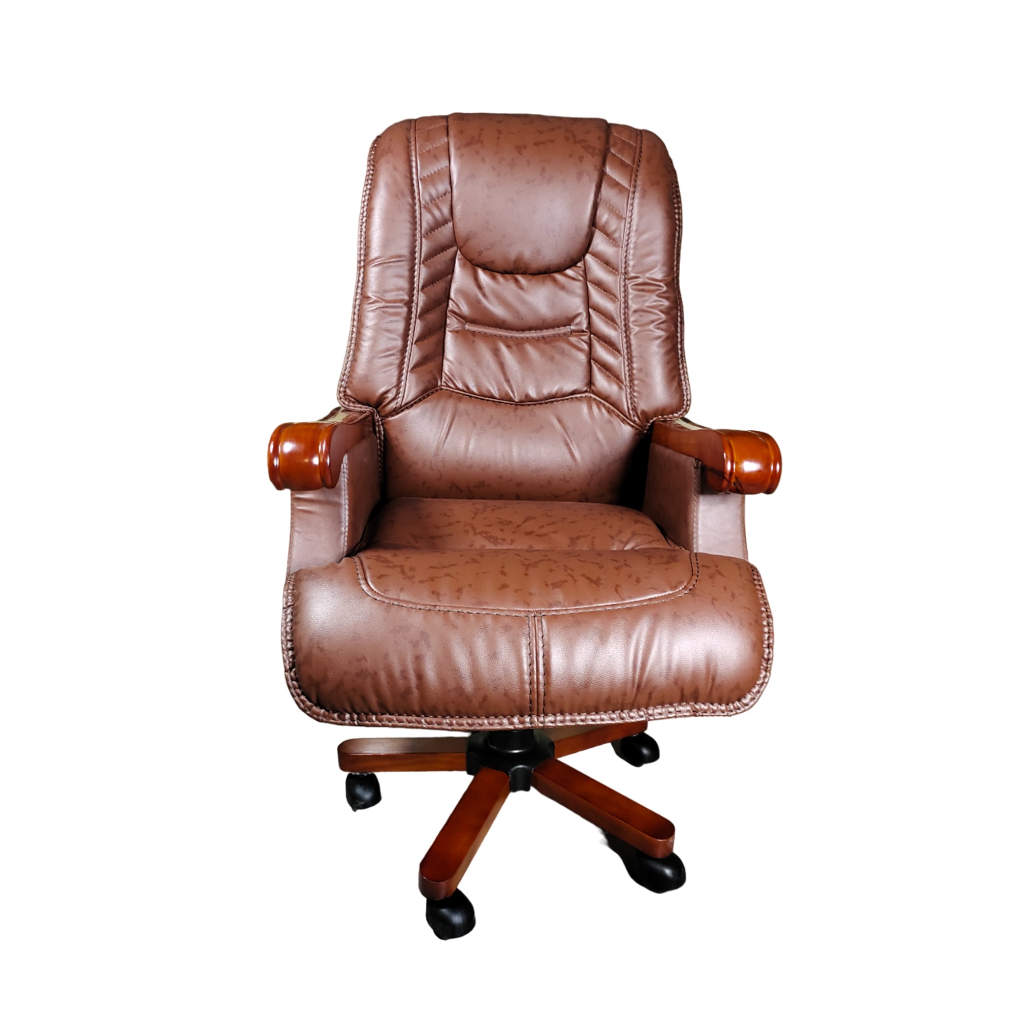 High Back Director Chair with Height Adjustable Wooden Base, Brown