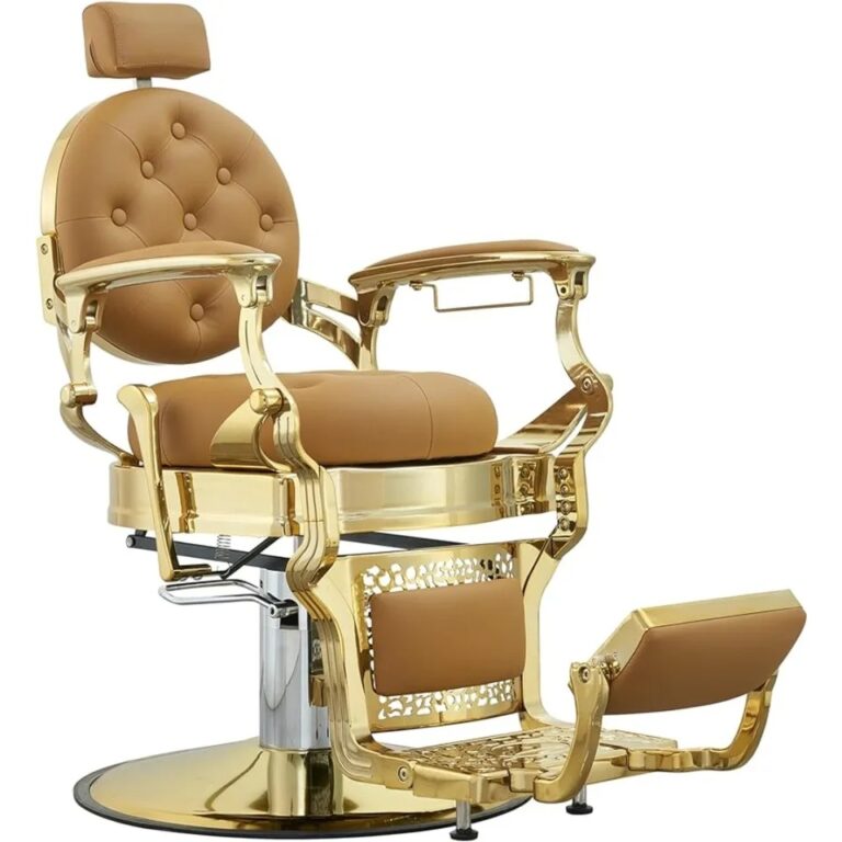 Salon Chair for Luxury Design Royal Barber Chair Unisex Stylish, Elegant Chair for Haircuts, Shaving and Beauty Spaces and Legs Rest - Golden Color