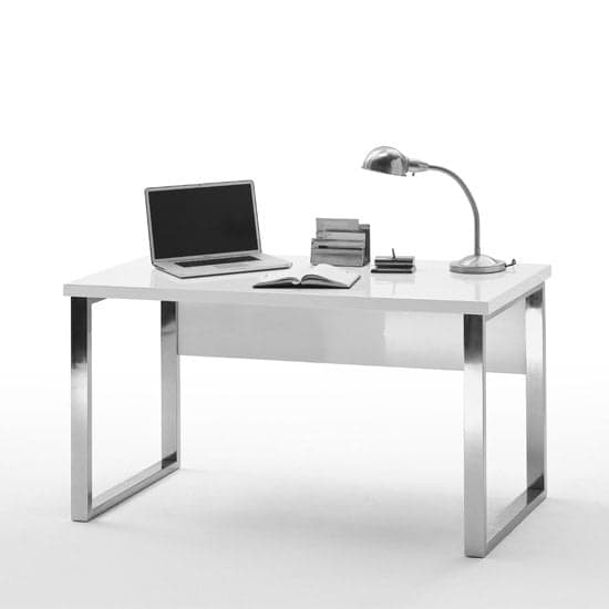 Home and Office High Gloss Laptop Desk In White And SS Chrome Frame- White Color