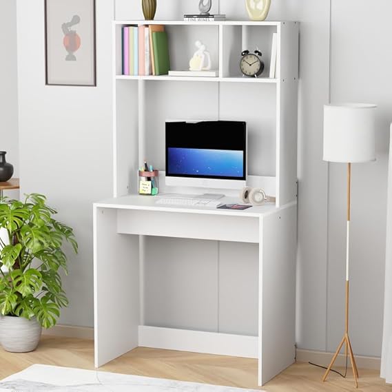 Home and Office computer Table with Bookshelf Made a Pre-laminated particle Board white Color