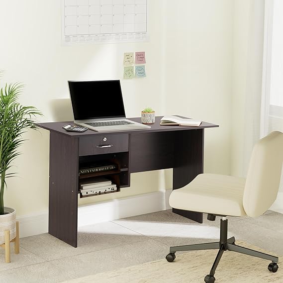 Office Computer Table made a Engineered Wood Writing Desk with  1 Drawer, 2 Shelves, Wenge Finish