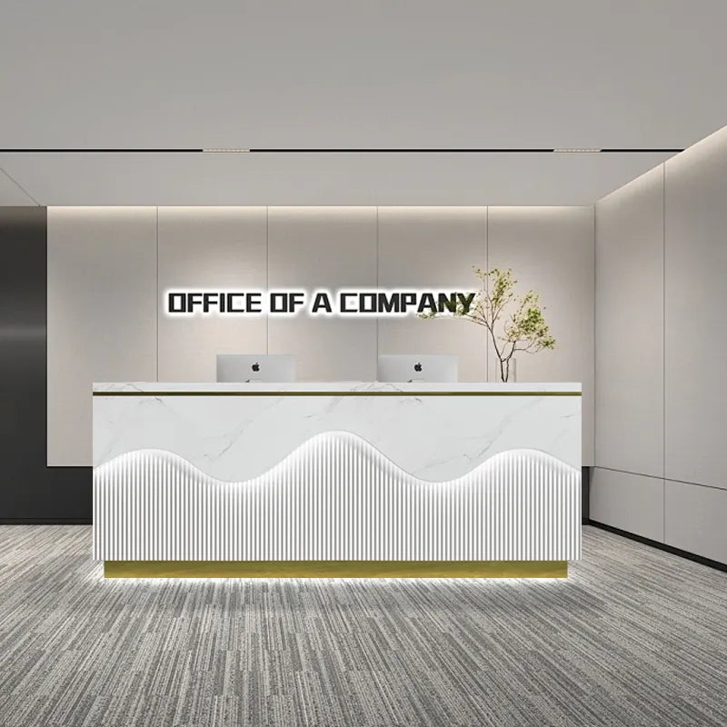 Reception Table for Office Counter Luxury Modern Made in MDF with Drawers Openable Shutter & CPU Space - White Color