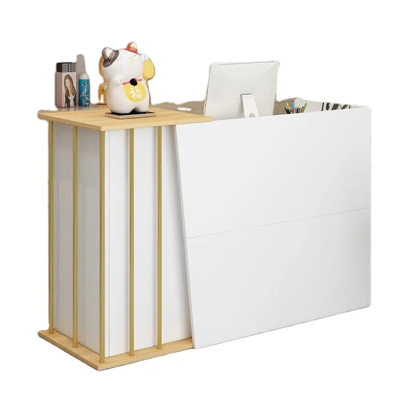 Reception Table for Office Small Counter Stylish Design Made in Particle Board and Drawers & Storage - White Finish