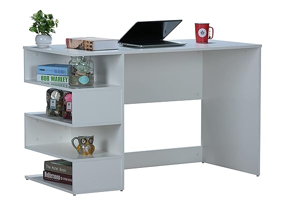 Office desk and Computer Table with Side Book Storage white color