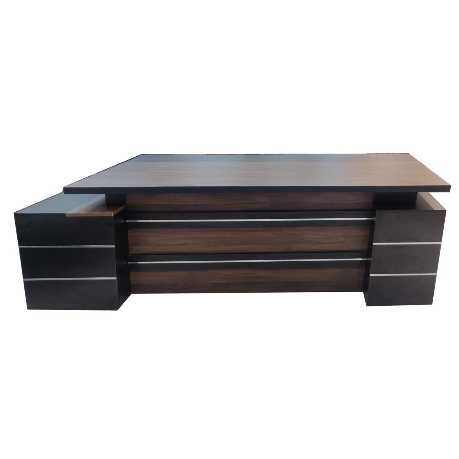 Director & Executive L-Shape Office Table Modern Desk Made in Particle Board with Open Shelves & Drawer - Brown