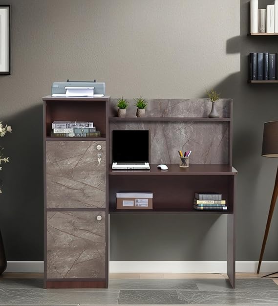 Home and Office computer study table Made a Engineered wood in Walnut & Marble Color