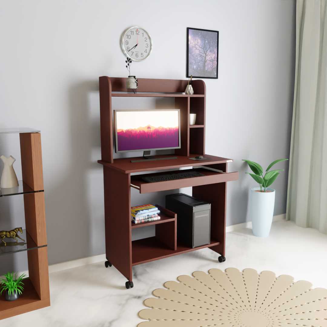 Office Computer and study table made in Particle Board, Keyword tray and cpu space self box with wheel base