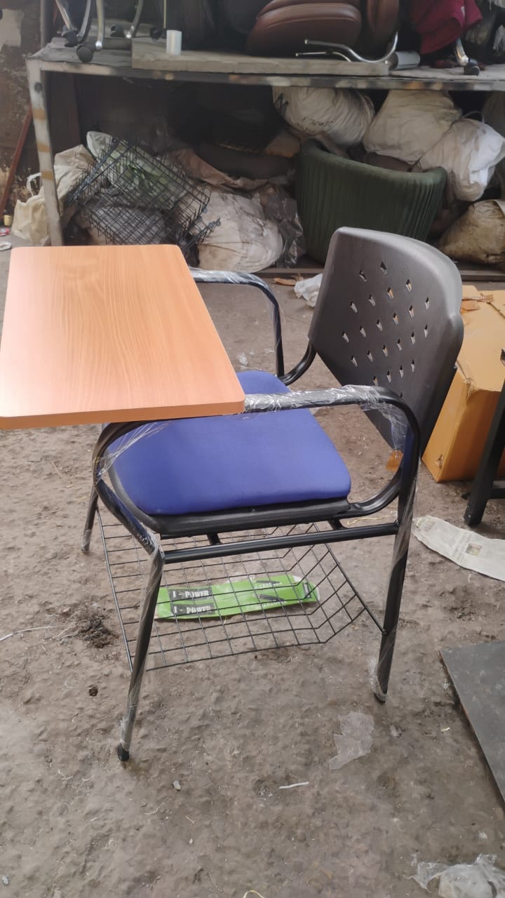 Modern Study Chair in Metal Legs with Wooden Writing Pad