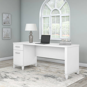 Office Computer Table Made in Engineered wood with Drawers and Wire Management Grommet- White