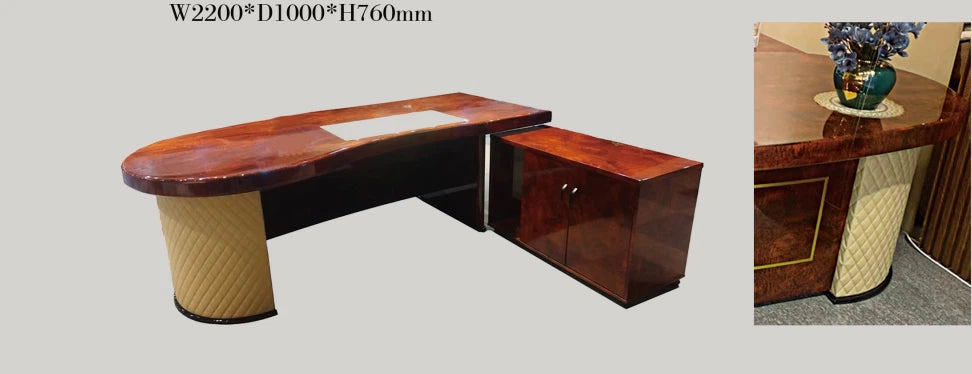 Director & Executive L-Shape Luxury Office Table Modern Desk with Glossy Finish Drawer and CPU Storage - Cherry Red