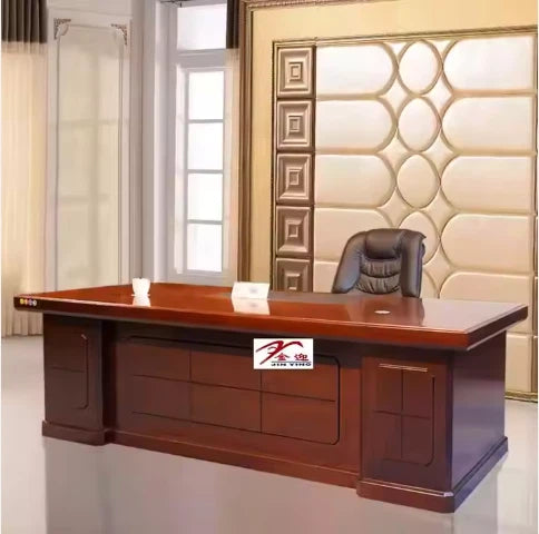 Director & Executive L-Shape Office Table Made in Plyboard with Veneer Side Unit Storage & Drawer, CPU Storage & Wire Manager - Cherry