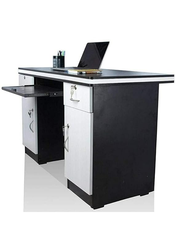 Office computer Table with Keyword Tray made high grade panel machine white and black