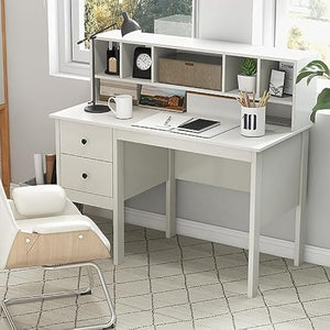 Office Computer Table Made in Particle Board with Drawers and Storage Rack & 6 Support Legs with Anti-slip Foot Pads add Overall Stability